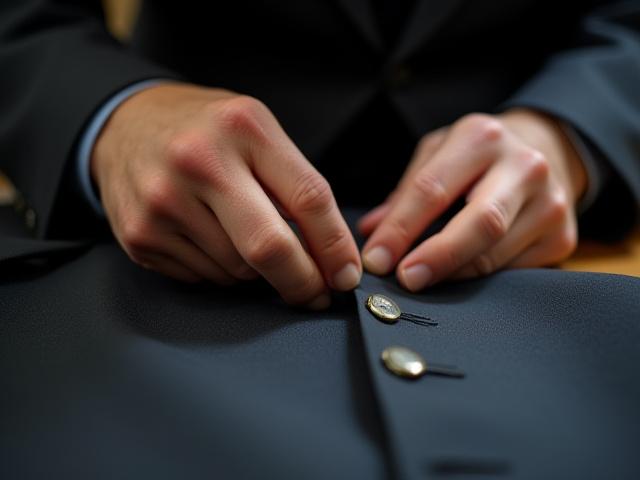 Maître tailleur travaillant avec concentration sur un col de costume